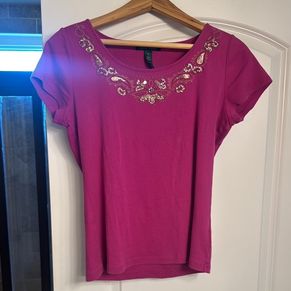 Vintage Ralph Lauren Pink Embellished Fitted Blouse